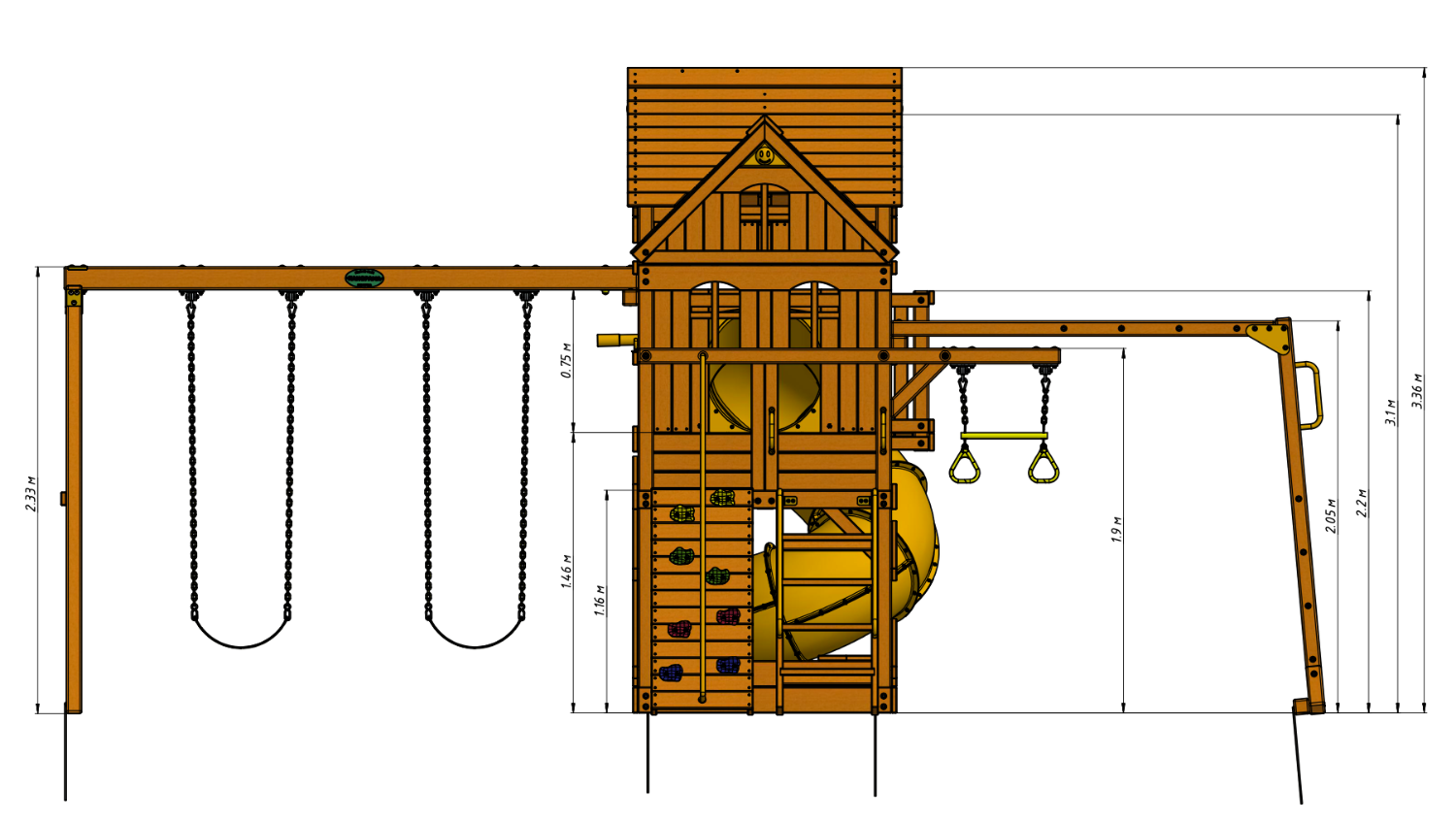 Схема детской площадки MoyDvor ПАНОРАМА с трубой и рукоходом (10104 04)